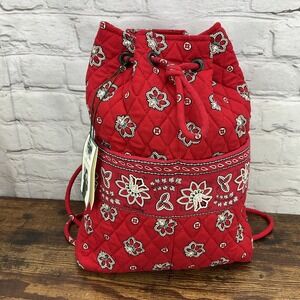 Vera Bradley Red Bandana Drawstring Backpack New
